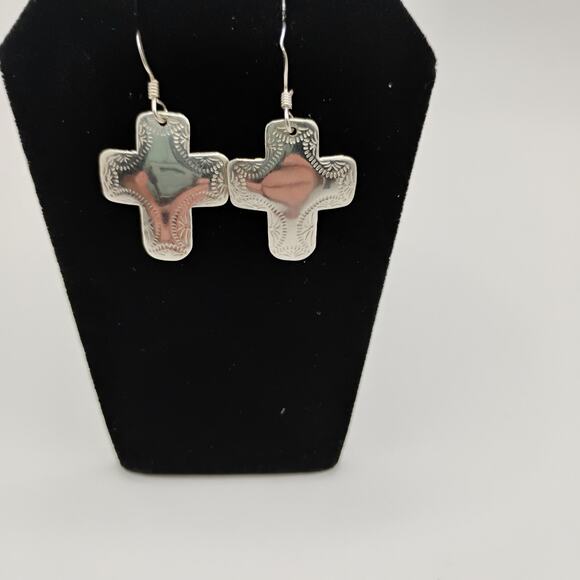 Southwest Stamped Cross Earrings in Sterling Silver - Picture 4 of 4